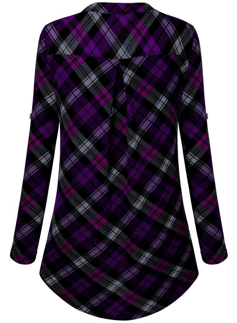 Bulotus Womens Tops Plus Size 3/4 Sleeve Tunics for Leggings, Black Purple Plaid, XX-Large - Image 4